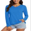 MAGCOMSEN SPF Shirts for Women Long Sleeve Sun Protection Moisture Wicking Shirts V Neck Going Out Tops Blue Green, XL view 1