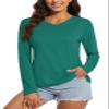MAGCOMSEN SPF Shirts for Women Long Sleeve Workout Tops V-Neck UPF 50+ UV Sun Shirt Quick Dry Tees Swim Tops Emerald Green 2XL view 1
