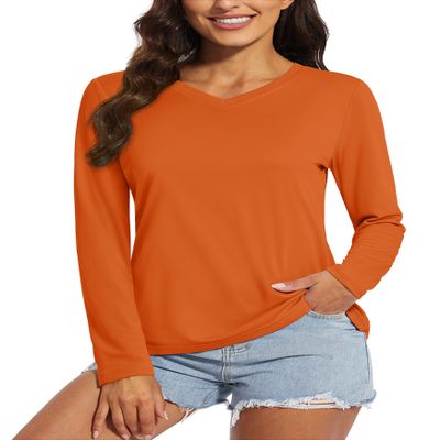 MAGCOMSEN Rashguard Tops for Women Dry Fit Long Sleeve Top UPF 50+ Sun Protection Breathable UV Shirts Dark Orange, XL