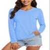 MAGCOMSEN UPF 50+ Vneck T-Shirts for Women Sun Protection Quick Dry Long Sleeve Shirts Lightweight Athletic Tops Blue, S view 1