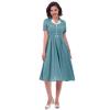 1950s Notched Lapel Collar Gingham Swing Dress 50s 60s Vintage Plaid Tea Party Dress Short Sleeve V-Neck Buttons 1950s Audrey Hepburn Midi Shirt Dress with Belt Teal Plaid Large view 2