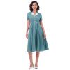 1950s Notched Lapel Collar Gingham Swing Dress 50s 60s Vintage Plaid Tea Party Dress Short Sleeve V-Neck Buttons 1950s Audrey Hepburn Midi Shirt Dress with Belt Teal Plaid Large view 3