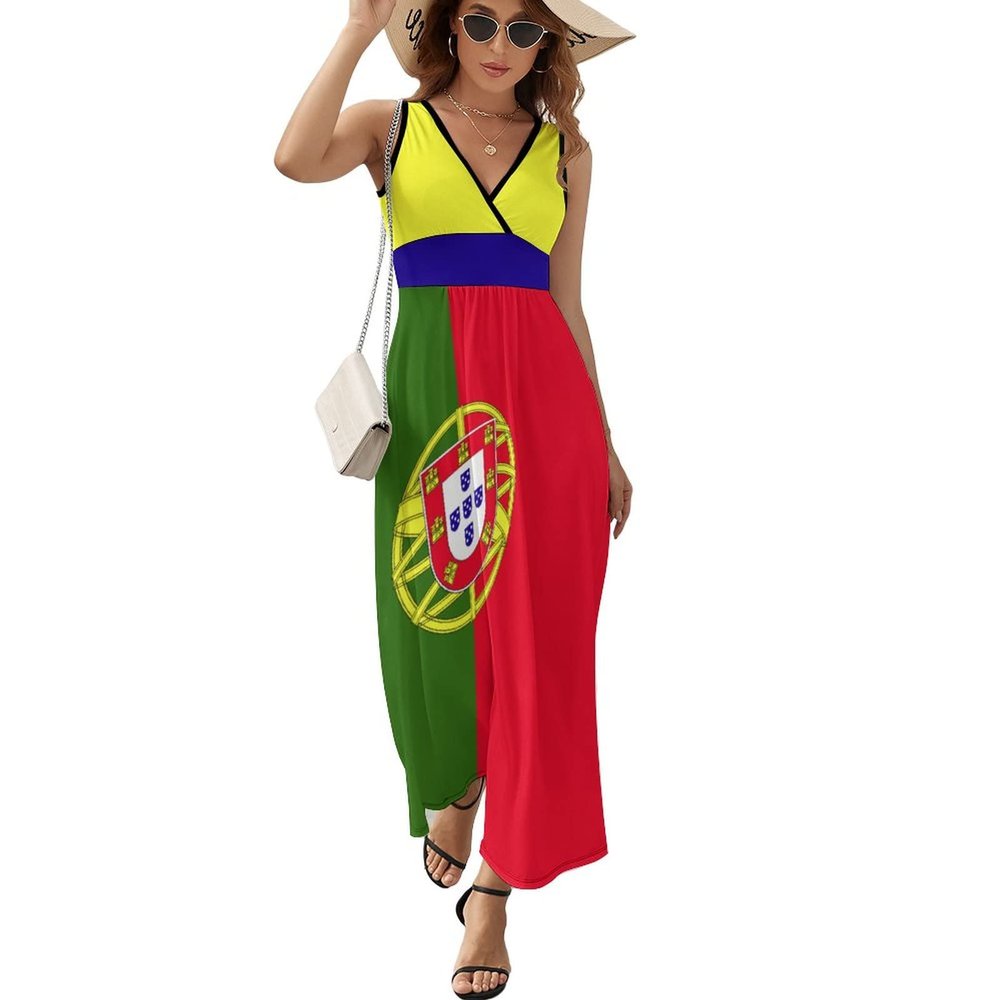Adugen Origei Portugal Flag Sleeveless Dress Dress Ladies Casual Fashion Body Dress for Women L