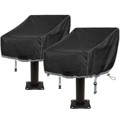 Boat Folding Seat Cover, 2 Pack 600D Waterproof Fishing Chair Cover, Outdoor Waterproof Pedestal Pontoon Captain Boat Bench Chair Seat, 20" L x 19" W x 14" H Black