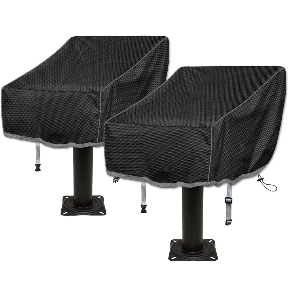 Boat Folding Seat Cover, 2 Pack 600D Waterproof Fishing Chair Cover, Outdoor Waterproof Pedestal Pontoon Captain Boat Bench Chair Seat, 20" L x 19" W x 14" H Black