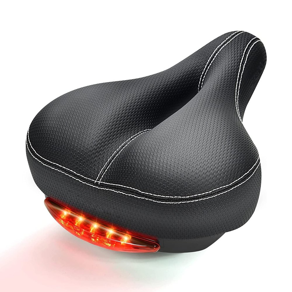 HKMA Comfortable Men Women Bike Seat - Leather Bicycle Saddle Replacement, Dual Shock Absorbing, Waterproof, Universal
