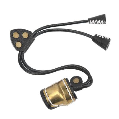 DEWIN Archery Thumb Ring Handmade Brass Leather Finger Guard Adjustable Traditional Thumb Ring Mongolian Finger Protector for Traditional Bow Shooting (Black)