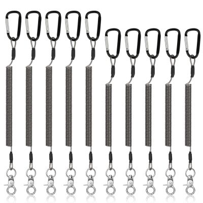 TSV 10PCS Fishing Lanyards, Retractable Fishing Tool Coiled Lanyard with Carabiner Keychain, 2 Sizes Leash Tether for Pliers Kayak