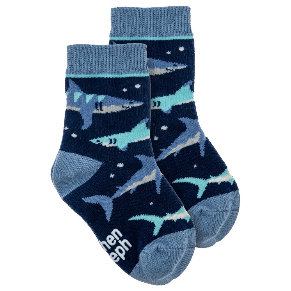 Stephen Joseph, Toddler Kids Boys Girls Unisex Non-Slip Fashion Cotton Crew Socks, Navy Shark, Medium US