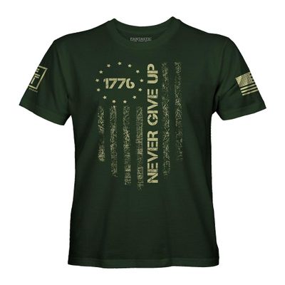 Fantastic Tees Never Give Up Since 1776 USA Independence Mens Patriotic Shirt (Forest Green, L)