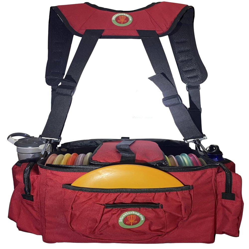 Disc Golf Bag with Removeable Cooler,13 Disc Capacity with Insulated Cooler for a 6-Pack,22 disc max,Adjustable Backpack Strap Included (RED)