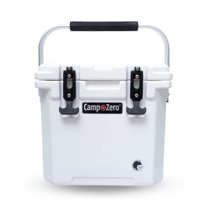 CAMP-ZERO 12 | 12.6 Qt. Premium Cooler with Molded-in Cup Holders and Folding Aluminum Handle (White)