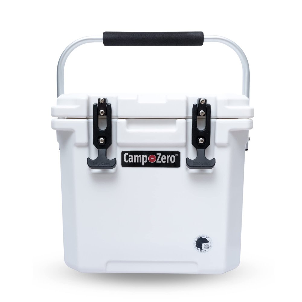 CAMP-ZERO 12 | 12.6 Qt. Premium Cooler with Molded-in Cup Holders and Folding Aluminum Handle (White)