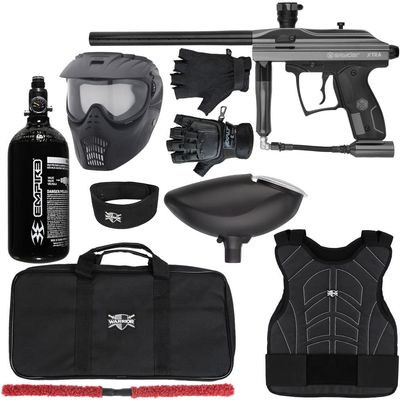 Action Village Kingman Spyder Xtra Level 1 Protector Paintball Gun Package Kit (Gloss Gun Metal Grey, Glove Size: Small/Medium)