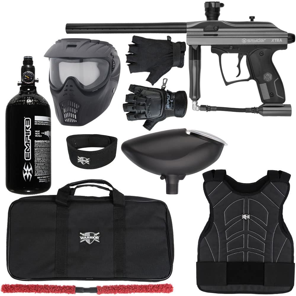 Action Village Kingman Spyder Xtra Level 1 Protector Paintball Gun Package Kit (Gloss Gun Metal Grey, Glove Size: Small/Medium)