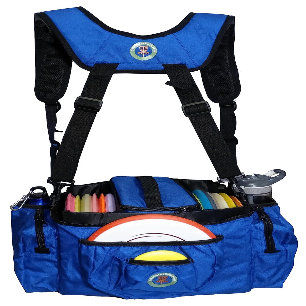 Disc Golf Bag with Removeable Cooler | 13 Disc Capacity with Insulated Cooler for a 6-Pack | 22 disc max | Adjustable Backpack Strap and Shoulder Strap Included (Blue) (DG23BLUE)