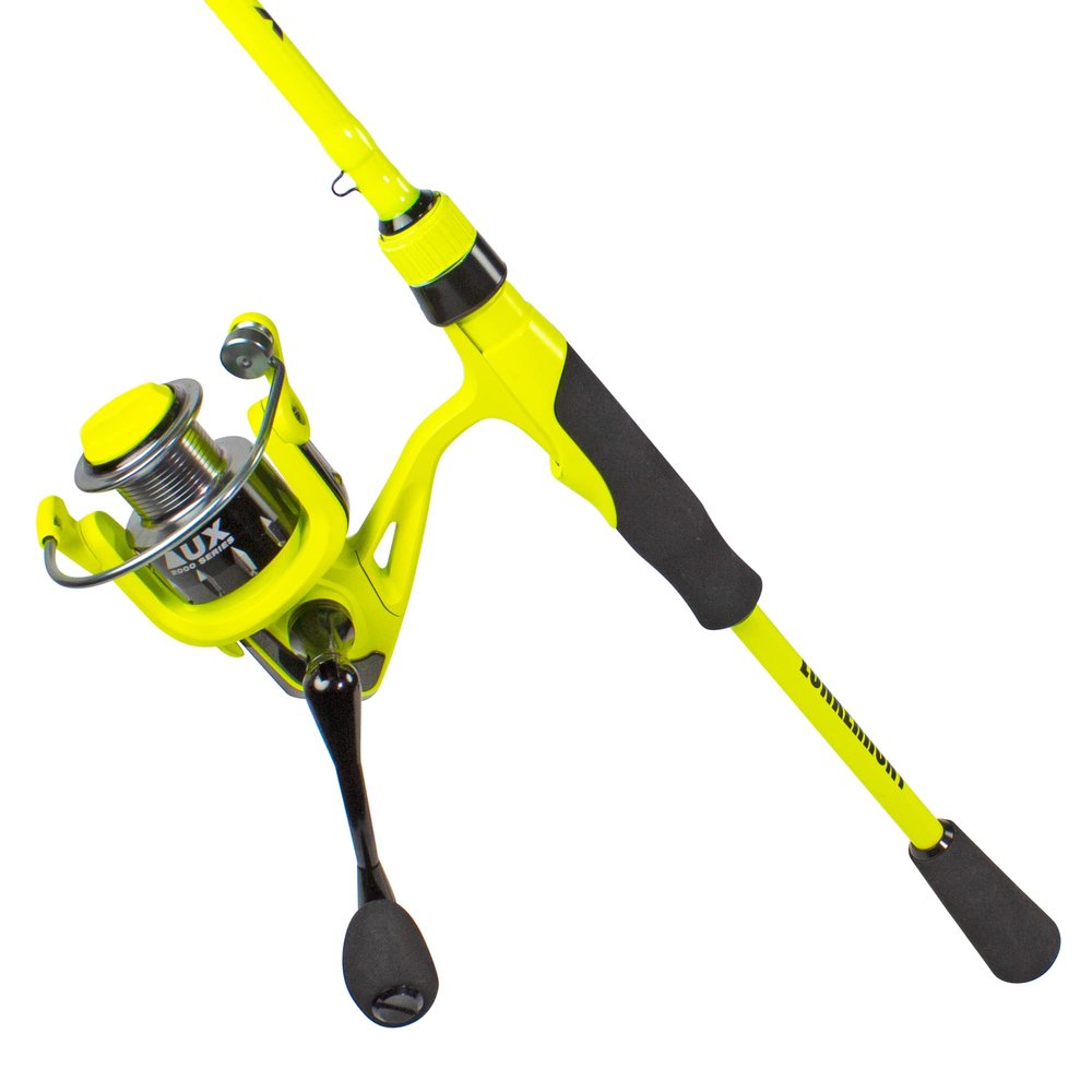Lunkerhunt Aux Spinning Reel Combo | Medium Heavy Spinning Rod Combo | Yellow Lightweight Carbon Body | Unique Smooth Reel with Comfortable Handle | Easy to Use for All Anglers (Right/Left)