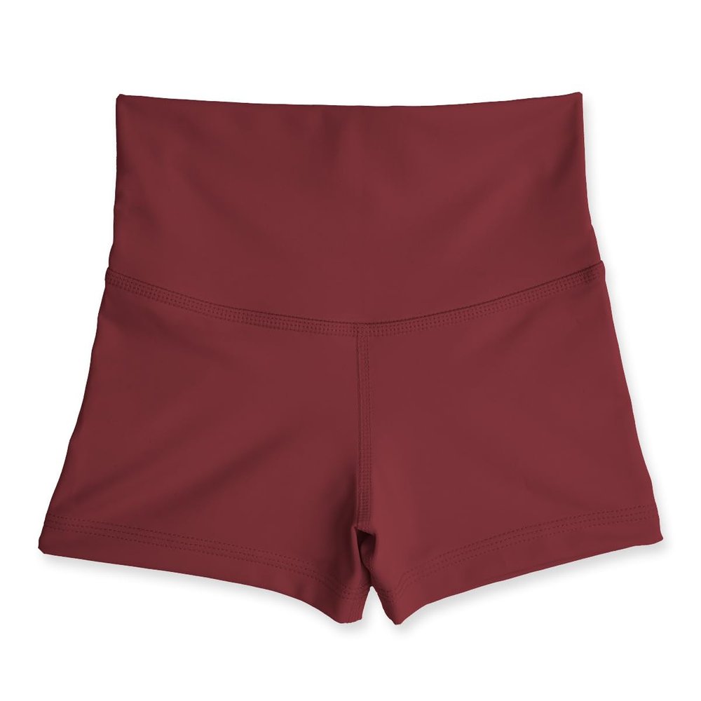 Liakada Girls' High-Waisted Athletic Shorts - Dance, Gymnastics & Cheer Practice Shorts with Free Scrunchie Merlot