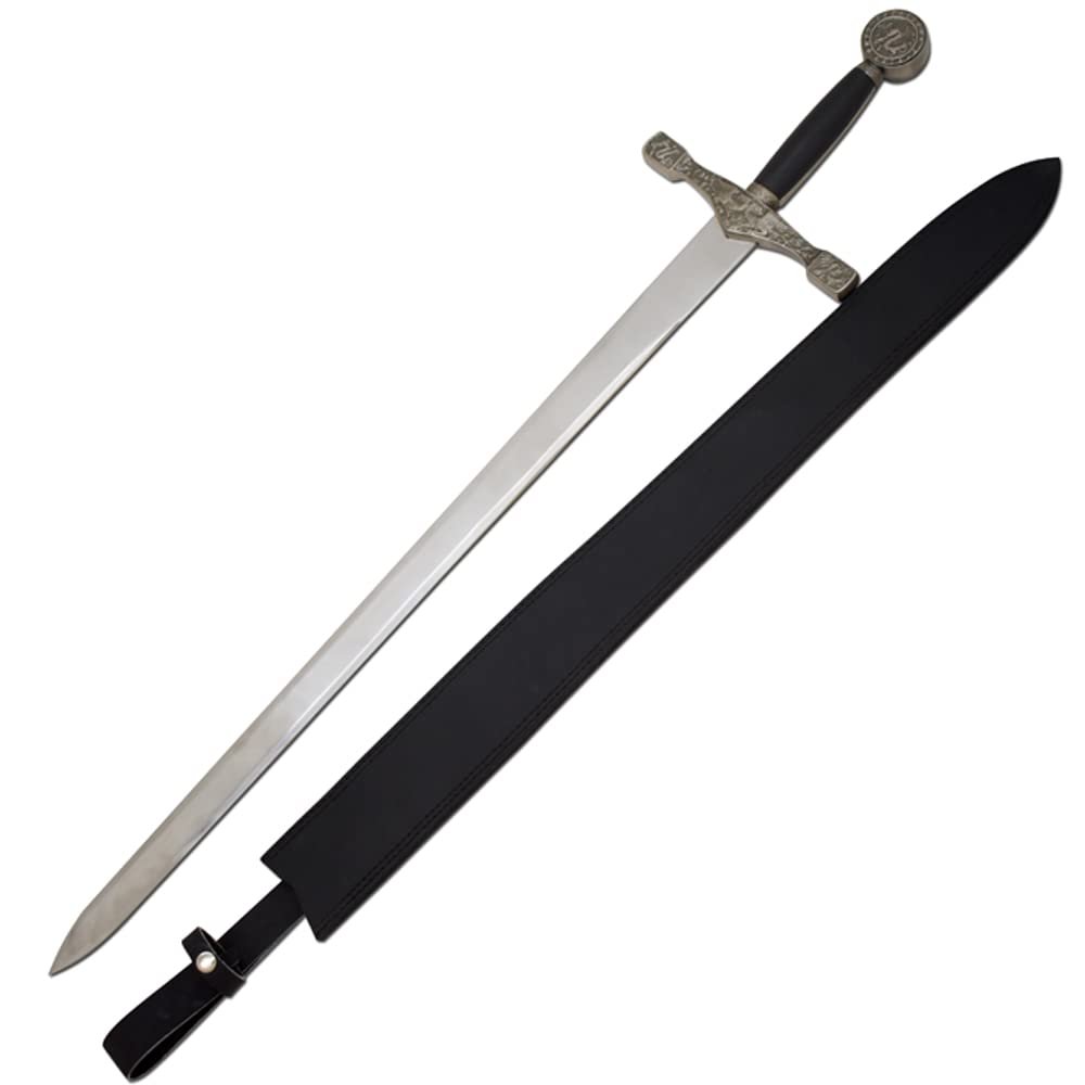 Medieval Warrior Knights Templar Long Sword with Sheath Steel Guard, Leather Wrapped Handle (Excalibur)