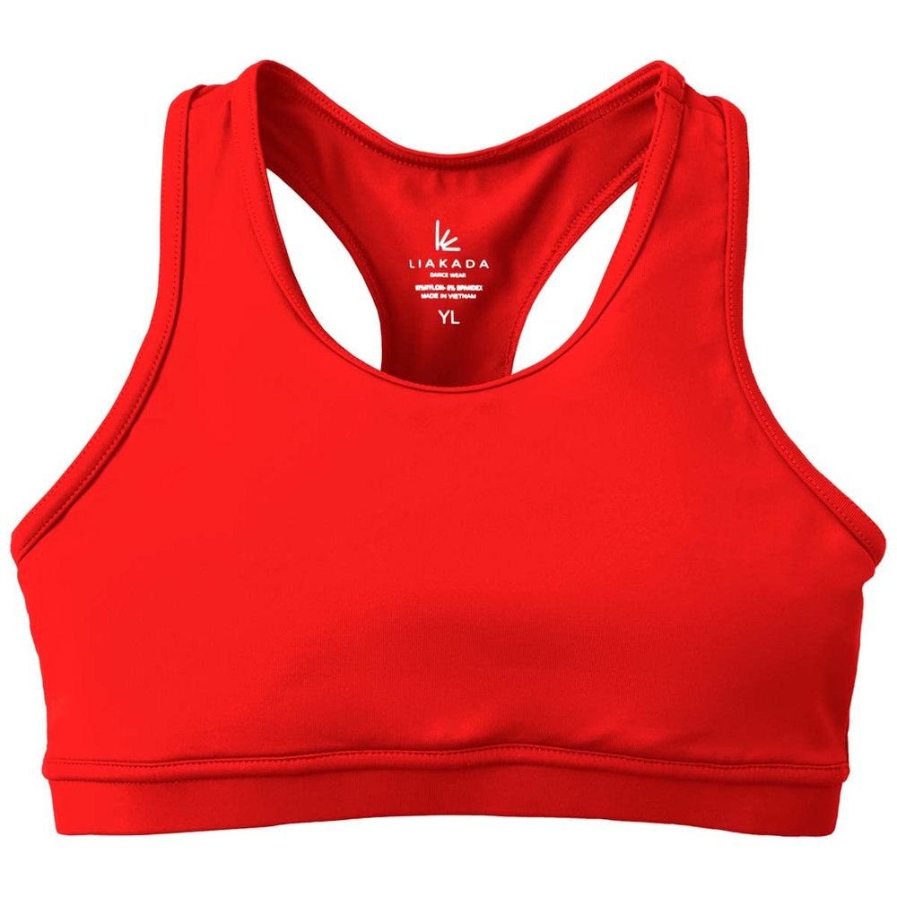 Liakada Girls Stylish & Supportive Basic Sports Bra with Integrated Bra Shelf Liner Dance, Gym, Yoga, Cheer! Red