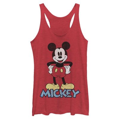 Disney Classic 90s Mickey Women's Racerback Tank Top, Red Heather, Medium