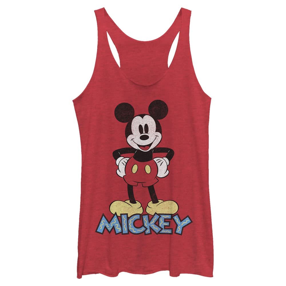 Disney Classic 90s Mickey Women's Racerback Tank Top, Red Heather, Medium