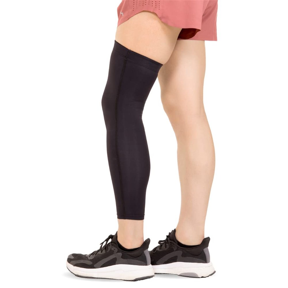 BraceAbility Compression Leg Sleeve - Full Thigh to Calf Copper-Infused Recovery Wrap for Shin Splints, Muscle Spasm Support, Tendonitis, Arthritis, Restless Leg Syndrome, Running Joint Pain (Small)