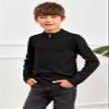 GAMISOTE Boys Sweater Quarter Zip Up Chunky Knit Mock Neck Warm Pullver Kids Knitwear Black view 4