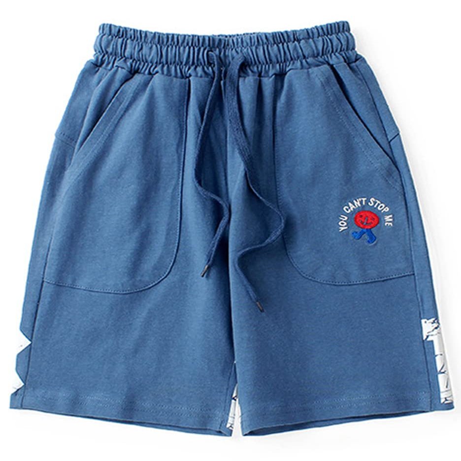 BINPAW Boys Shorts Drawstring Waist Cotton Athletic Casual Sweat Shorts, Blue, 4-5T(4-5 Years) = Tag 120