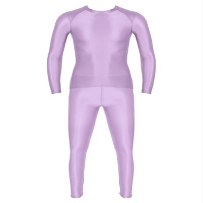 Manyakai Men's Glossy Two Piece Workout Yoga Fitness Outfits Compression Long Sleeve Shirt Top with Leggings Lavender Medium