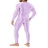 Manyakai Men's Glossy Two Piece Workout Yoga Fitness Outfits Compression Long Sleeve Shirt Top with Leggings Lavender Medium view 4