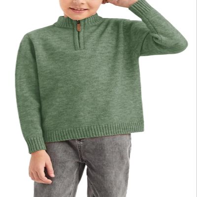 GAMISOTE Boys Sweater Quarter Zip Up Chunky Knit Mock Neck Warm Pullver Kids Knitwear Green