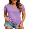 TACVASEN Women's Performance V Neck Workout Shirts Quick Dry Moisture Wicking Gym Tee Shirt Lightweight Running Tennis Top Gray Purple XXL view 1