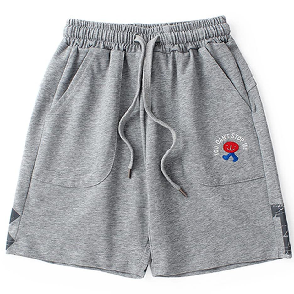 BINPAW Boys Shorts Drawstring Waist Cotton Athletic Casual Sweat Shorts, Grey, 7-8 Years = Tag 140