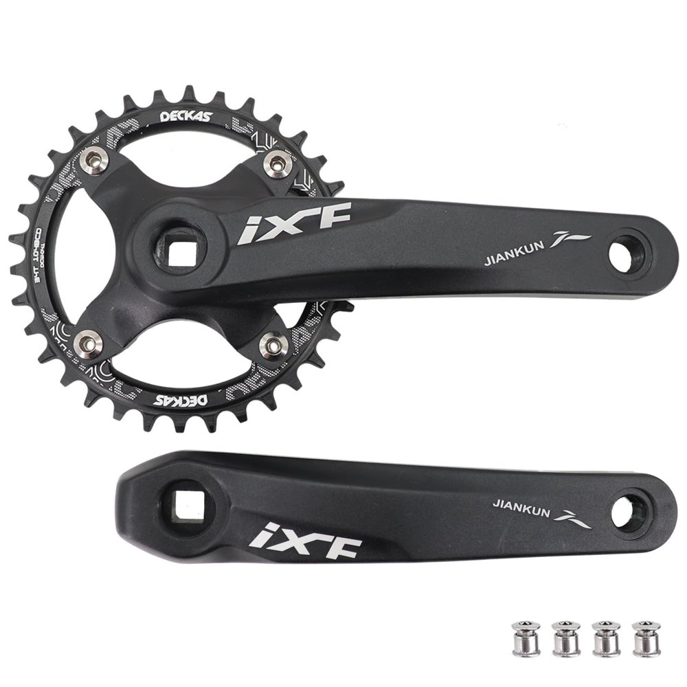 DJC MTB Crankset Square Tapered Hole 104BCD with Chainring 32 34 36 38T 170mm 175mm Bike Crankset Aluminum Black red (175mm Black, 36T)