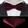 TIE G Men's Glitter Velvet Bow Tie + Pocket Square Set in Gift Box for Wedding, Party : Glittering Effects, Unisex Design (Galaxy Wine Red) view 3
