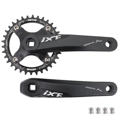 DJC MTB Crankset Square Tapered Hole 104BCD with Chainring 32 34 36 38T 170mm 175mm Bike Crankset Aluminum Black red (175mm Black, 34T)