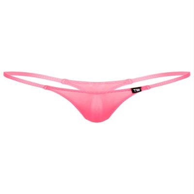 easyforever Men's Sheer Mesh See Through Low Rise T-Back G-String Thongs Bikini Briefs Underwear Pink Type A Large