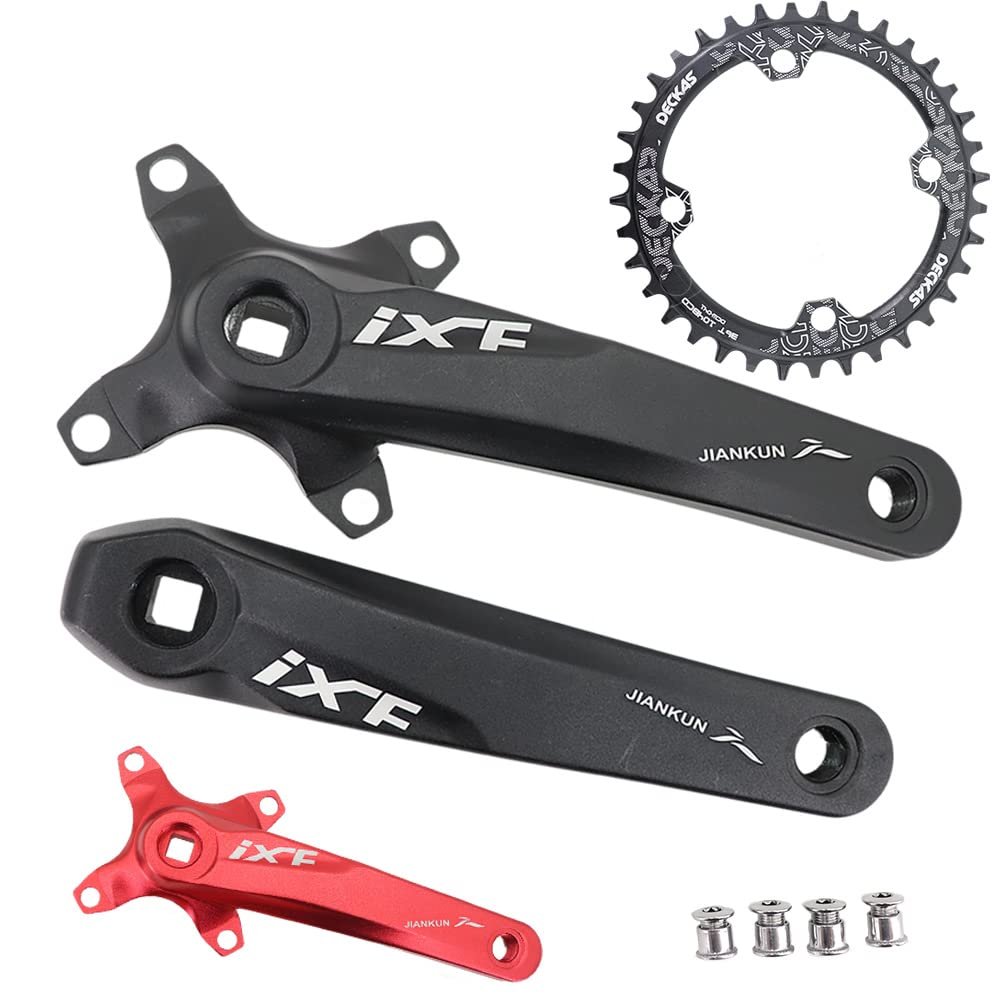 DJC MTB Crankset Square Tapered Hole 104BCD with Chainring 32 34 36 38T 170mm 175mm Bike Crankset Aluminum Black red (170mm Black, 32T)