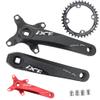 DJC MTB Crankset Square Tapered Hole 104BCD with Chainring 32 34 36 38T 170mm 175mm Bike Crankset Aluminum Black red (170mm Black, 32T) view 1