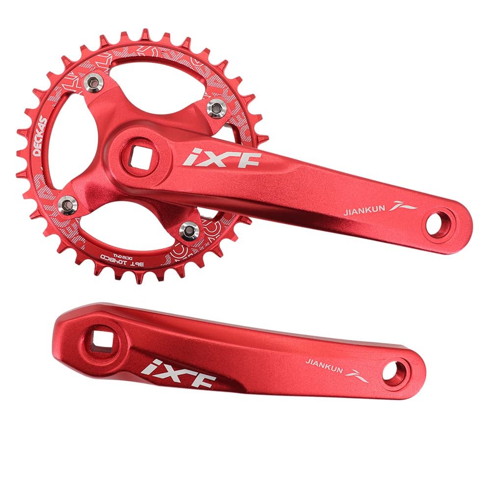 DJC MTB Crankset Square Tapered Hole 104BCD with Chainring 32 34 36 38T 170mm 175mm Bike Crankset Aluminum Black red (170mm red, 34T)
