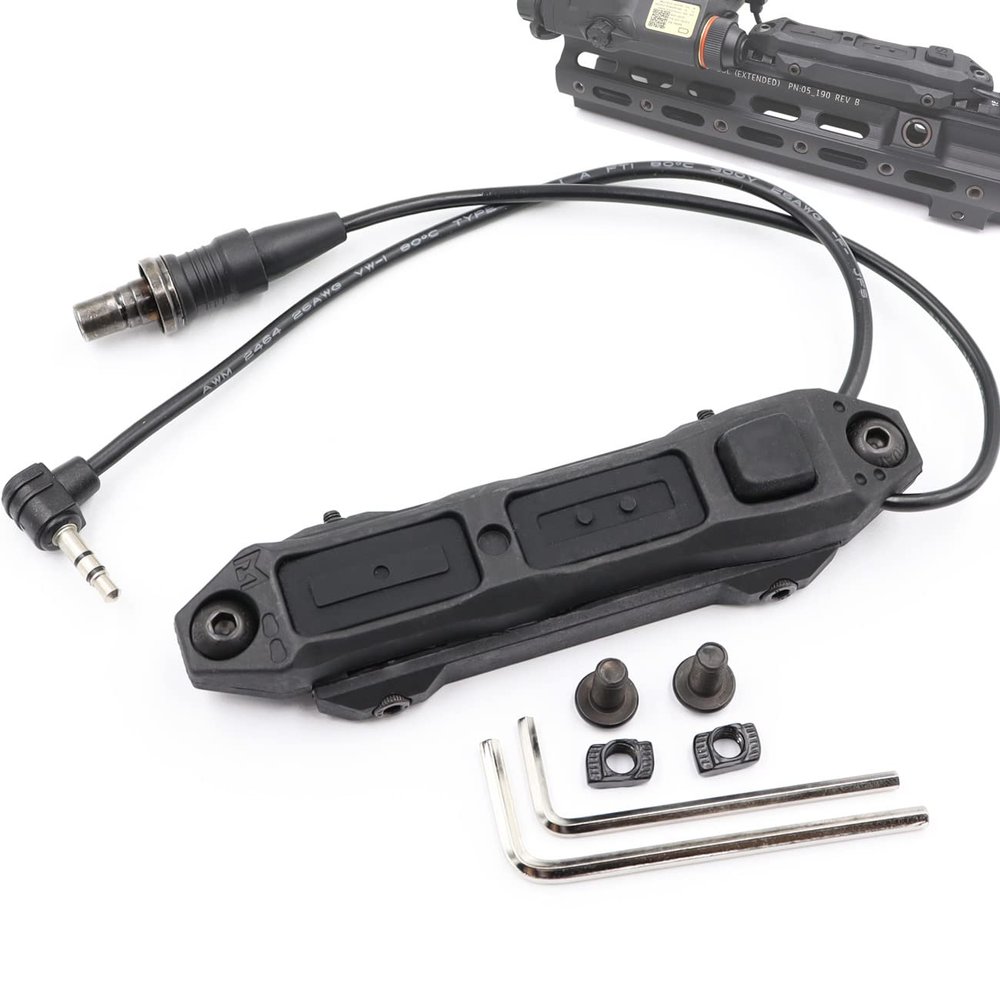 Jmtac Dual Remote Pressure Switch Assembly for M Series Scout Light and PEQ Box 2.5 Plug Double Tape Switches (Black-3.5 Plug)