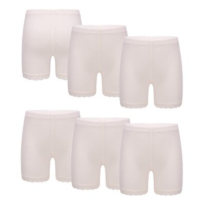 JanJean Kids Girls 6Pcs Solid Color Lace Trim Boyshort Underwear Safety Dress Stretchy Shorts Yoga Gymnastic Active Shorts Nude 13-14 Years