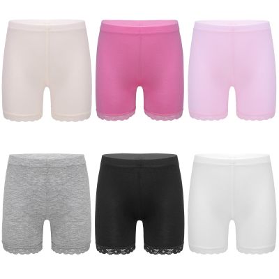 JanJean Kids Girls 6Pcs Solid Color Lace Trim Boyshort Underwear Safety Dress Stretchy Shorts Yoga Gymnastic Active Shorts Black&White&Grey&Pink&Hot Pink&Nude 15-16 Years