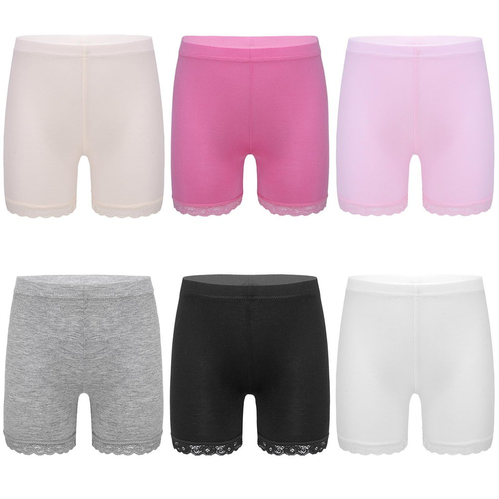 JanJean Kids Girls 6Pcs Solid Color Lace Trim Boyshort Underwear Safety Dress Stretchy Shorts Yoga Gymnastic Active Shorts Black&White&Grey&Pink&Hot Pink&Nude 15-16 Years