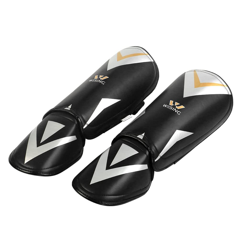 Wesing Boxing Shin and Instep Protector for Men Women Kickboxing MMA Muay Thai Shin and Instep Gear Sparring Training Gear (S, Black)