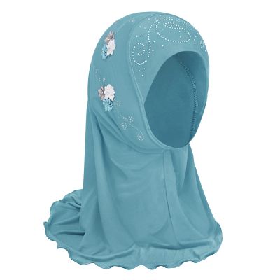 Clobeau Muslim Hijab Girls Hijab Scarfs Head Wrap Scarf, Islamic Scarf Shawls Lace Headscarf Cap, Plain Hijabs for Girls Age 2-6