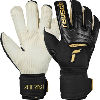 Reusch Attrakt Gold X Glueprint Ortho-Tec Goalkeeper Gloves, Black/Gold, Size 9