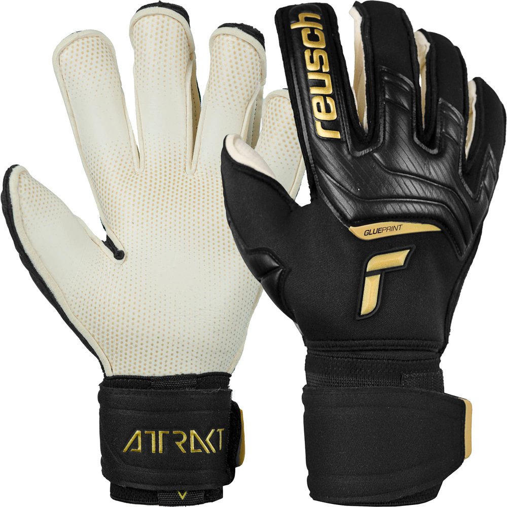 Reusch Attrakt Gold X Glueprint Ortho-Tec Goalkeeper Gloves, Black/Gold, Size 9