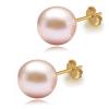 pink pearl 18K Gold stud Earrings for women Ladies GirlHandpicked Genuine Freshwater aquaculture Cultured AAAA+ Pearls. (pink-10mm) view 1